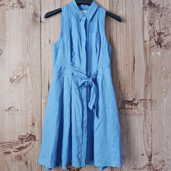Anthropologie H.D Paris Sleeveless Blue Linen Fit Flare Dress Size 2 - Picture 3 of 14